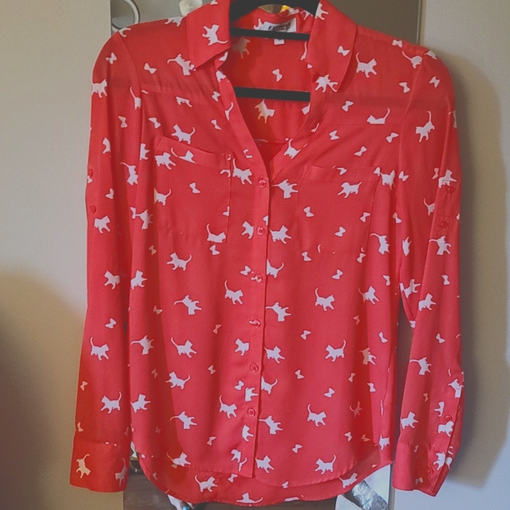 Express Rare Portofino Button Down Cats and Butterflies